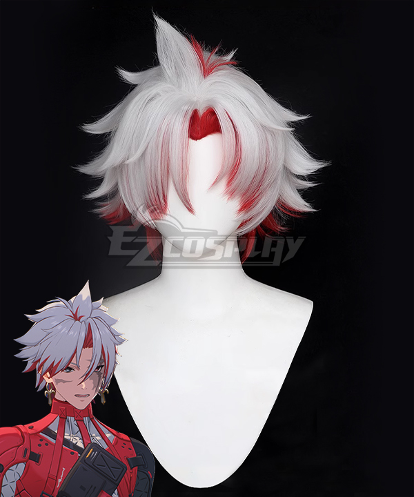 Wuthering Waves Scar White Red Cosplay Wig