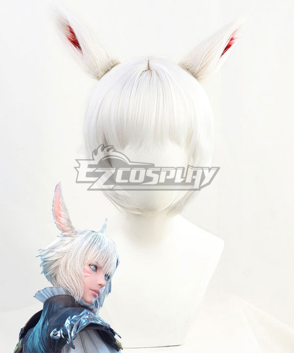 Final Fantasy XIV FF14 Y'shtola Rhul Yshtola Rhul Silver Cosplay Wig + Ears