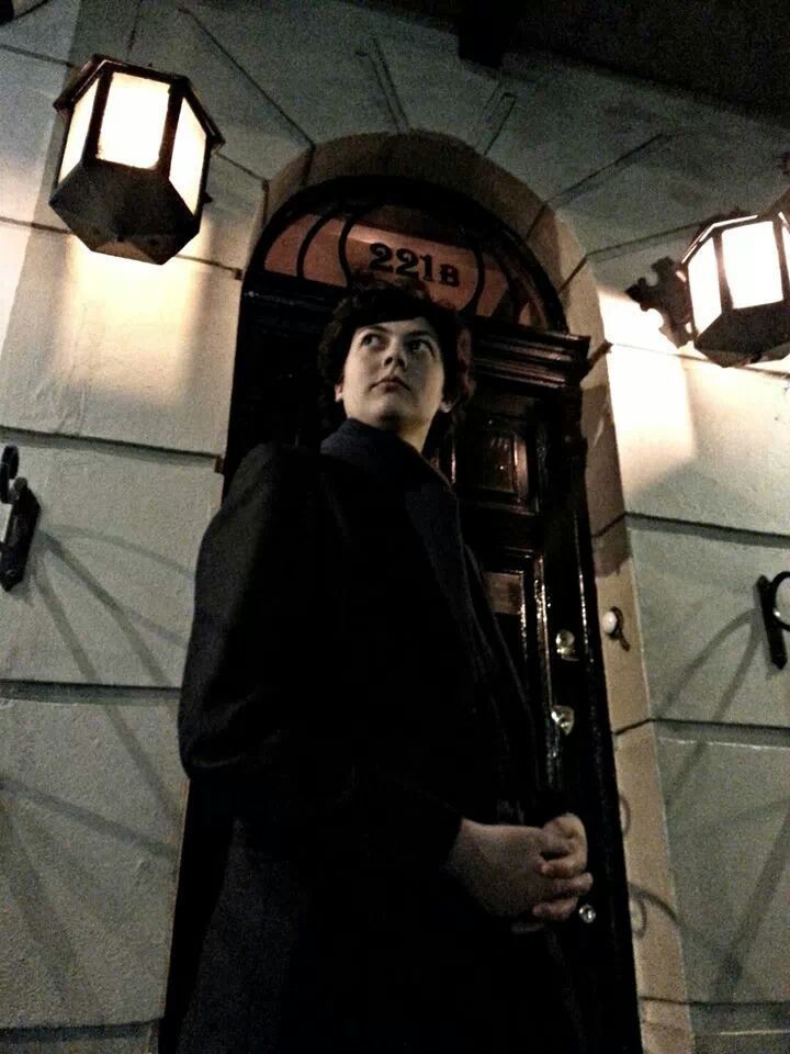 Sherlock Holmes outside 221B Baker Street